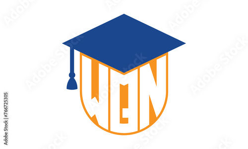 WQN initial letter academic logo design vector template. school college logo, university logo, graduation cap logo, institute logo, educational logo, library logo, teaching logo, book shop, varsity