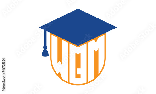 WQM initial letter academic logo design vector template. school college logo, university logo, graduation cap logo, institute logo, educational logo, library logo, teaching logo, book shop, varsity