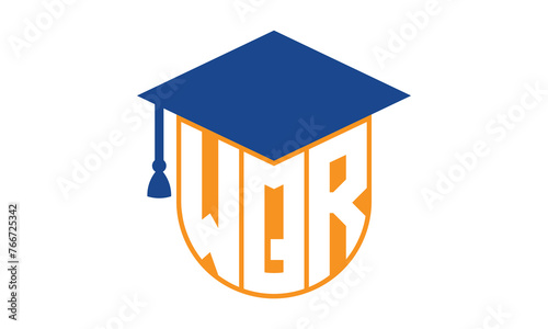 WQR initial letter academic logo design vector template. school college logo, university logo, graduation cap logo, institute logo, educational logo, library logo, teaching logo, book shop, varsity