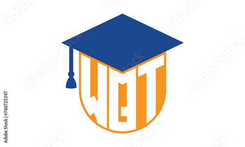 WQT initial letter academic logo design vector template. school college logo, university logo, graduation cap logo, institute logo, educational logo, library logo, teaching logo, book shop, varsity