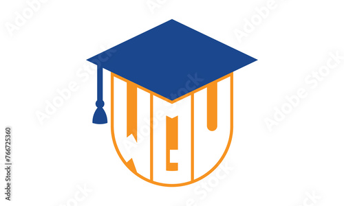 WQU initial letter academic logo design vector template. school college logo, university logo, graduation cap logo, institute logo, educational logo, library logo, teaching logo, book shop, varsity