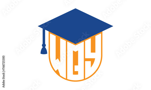 WQY initial letter academic logo design vector template. school college logo, university logo, graduation cap logo, institute logo, educational logo, library logo, teaching logo, book shop, varsity