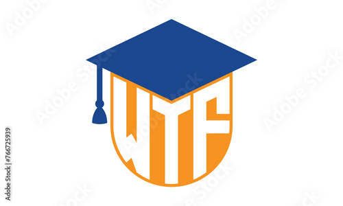 WTF initial letter academic logo design vector template. school college logo, university logo, graduation cap logo, institute logo, educational logo, library logo, teaching logo, book shop, varsity