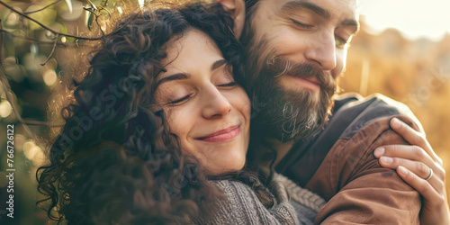 portrait of happy couple hugging, generative AI