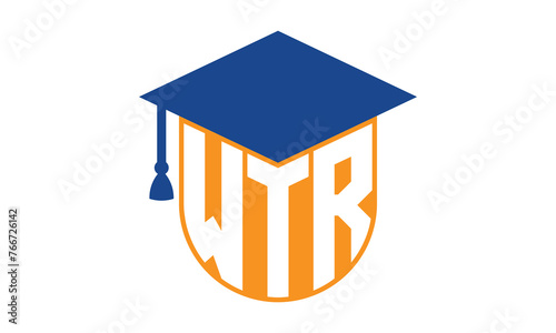 WTR initial letter academic logo design vector template. school college logo, university logo, graduation cap logo, institute logo, educational logo, library logo, teaching logo, book shop, varsity