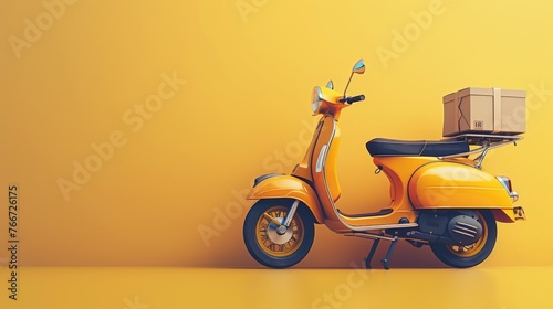 Classic Yellow Scooter with Delivery Box on Vibrant Yellow Background