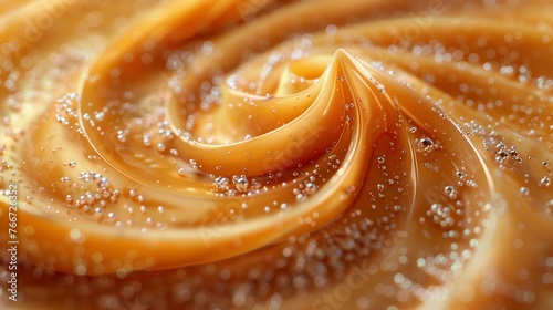 A swirl of caramel, wrapping around an invisible dessert