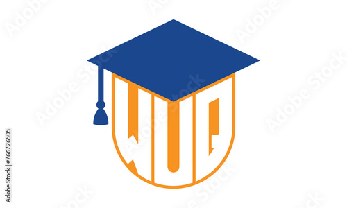 WUQ initial letter academic logo design vector template. school college logo, university logo, graduation cap logo, institute logo, educational logo, library logo, teaching logo, book shop, varsity