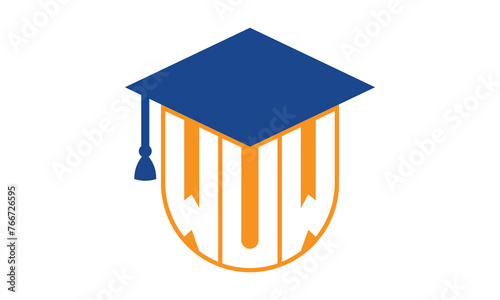 WUW initial letter academic logo design vector template. school college logo, university logo, graduation cap logo, institute logo, educational logo, library logo, teaching logo, book shop, varsity