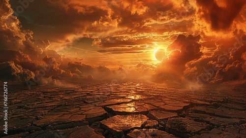 A scorched Earth, cracks forming under the blazing sun