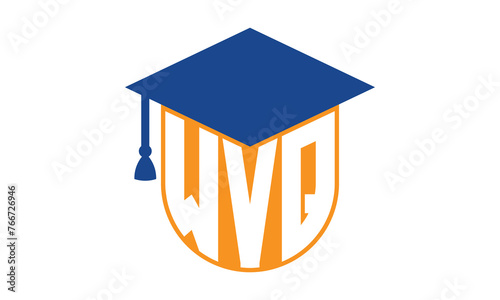 WVQ initial letter academic logo design vector template. school college logo, university logo, graduation cap logo, institute logo, educational logo, library logo, teaching logo, book shop, varsity