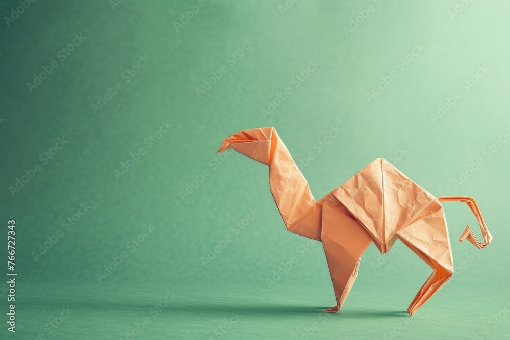 Fototapeta premium origami Camel on pastel green background