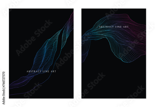 Abstract background, pink blue abstract wavy line art on black