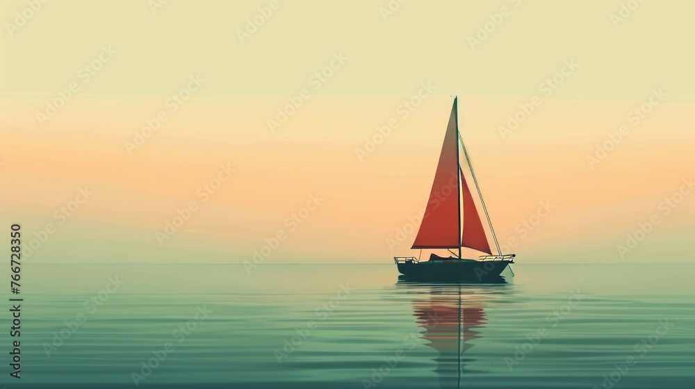 A minimalist representation of a sailboat cruising on calm waters AI generated illustration