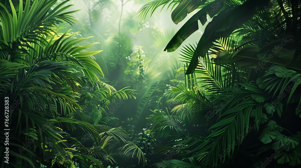A minimalistic depiction of a tropical rainforest with lush vegetation AI generated illustration A minimalistic depiction of a tropical rainforest with lush vegetation AI generated illustration