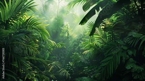 A minimalistic depiction of a tropical rainforest with lush vegetation AI generated illustration