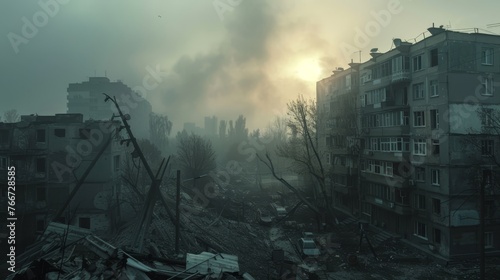 City Resilience Cinematic shots of Ukrainian cities capturing the resilience of their inhabitants amidst adversity AI generated illustration #766728585
