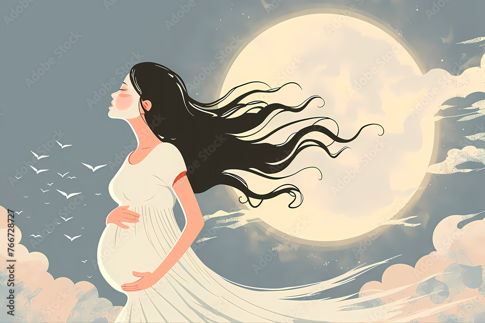 A pregnant mother is stroking her stomach A pregnant mother is stroking her stomach