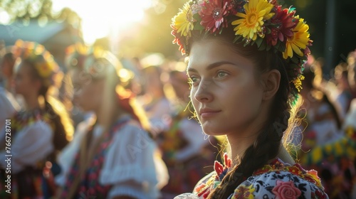 Cultural Revival Detailed photographs of efforts to revive Ukrainian culture and traditions amidst conflict showcasing festival AI generated illustration photo
