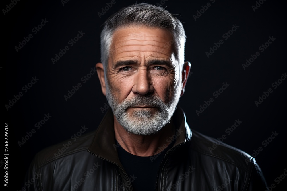 Portrait of a handsome senior man with gray beard and mustache.