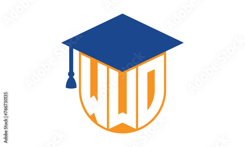 WWO initial letter academic logo design vector template. school college logo, university logo, graduation cap logo, institute logo, educational logo, library logo, teaching logo, book shop, varsity photo