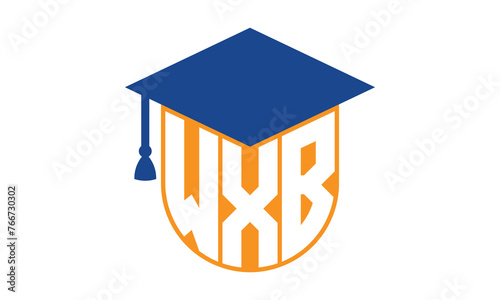 WXB initial letter academic logo design vector template. school college logo, university logo, graduation cap logo, institute logo, educational logo, library logo, teaching logo, book shop, varsity