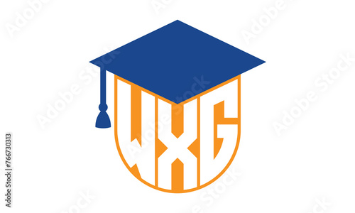 WXG initial letter academic logo design vector template. school college logo, university logo, graduation cap logo, institute logo, educational logo, library logo, teaching logo, book shop, varsity