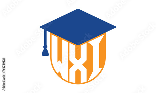 WXI initial letter academic logo design vector template. school college logo, university logo, graduation cap logo, institute logo, educational logo, library logo, teaching logo, book shop, varsity