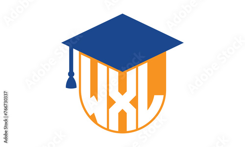 WXL initial letter academic logo design vector template. school college logo, university logo, graduation cap logo, institute logo, educational logo, library logo, teaching logo, book shop, varsity