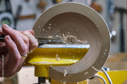 Craftsman wood turning on a lathe