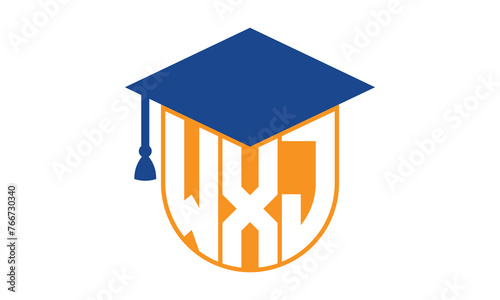 WXJ initial letter academic logo design vector template. school college logo, university logo, graduation cap logo, institute logo, educational logo, library logo, teaching logo, book shop, varsity