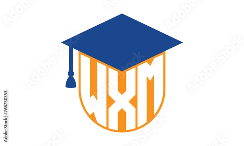 WXM initial letter academic logo design vector template. school college logo, university logo, graduation cap logo, institute logo, educational logo, library logo, teaching logo, book shop, varsity