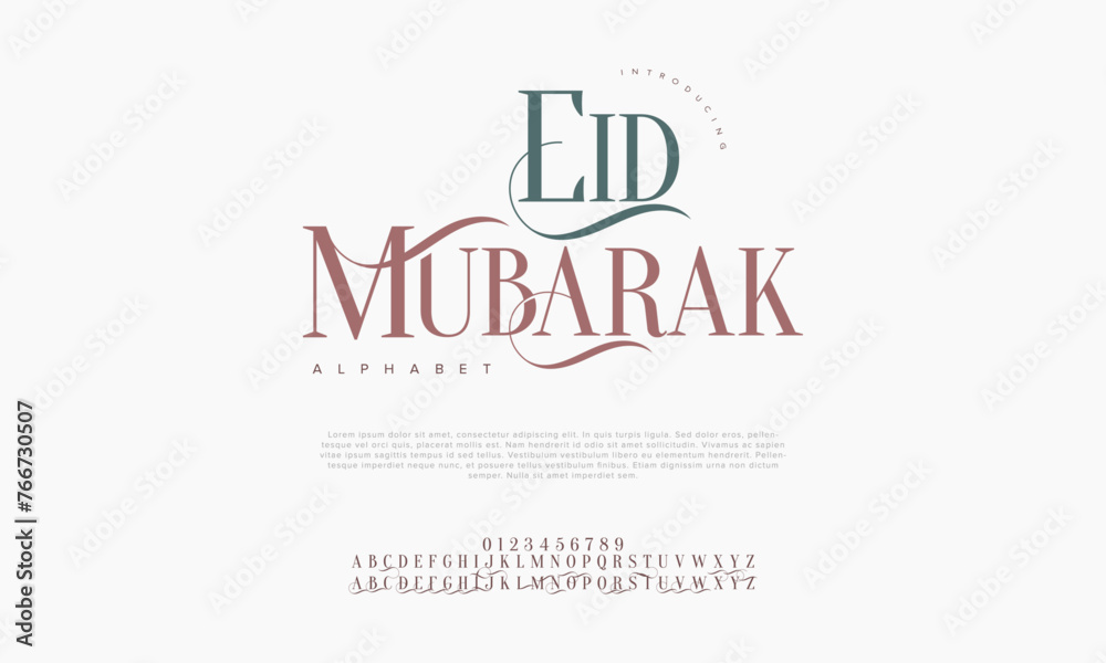 Eidmubarak premium luxury arabic alphabet letters and numbers. Elegant islamic  typography ramadan wedding serif font decorative vintage. Creative vector illustration