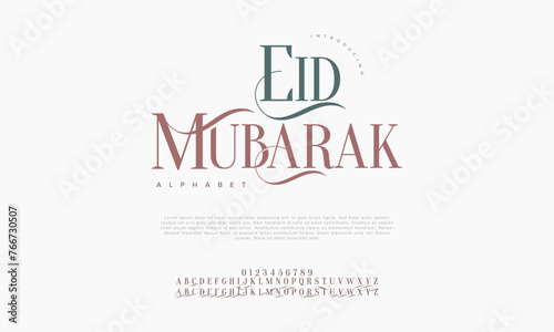 Eidmubarak premium luxury arabic alphabet letters and numbers. Elegant islamic typography ramadan wedding serif font decorative vintage. Creative vector illustration