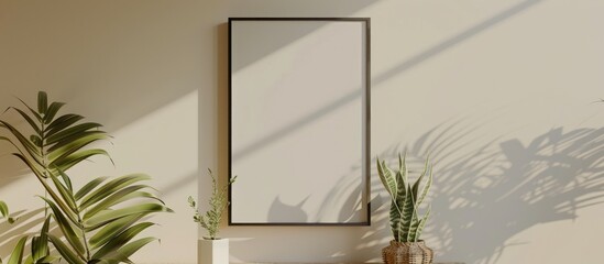 Empty square canvas hanging on the wall with a mockup poster.