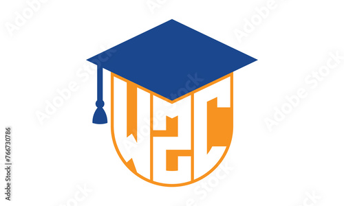 WZC initial letter academic logo design vector template. school college logo, university logo, graduation cap logo, institute logo, educational logo, library logo, teaching logo, book shop, varsity photo