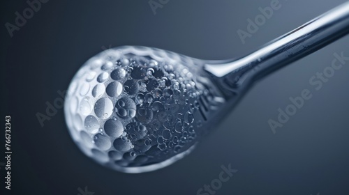 The delicate imprint of a golf ball on the end of a club moments before it is sent flying.