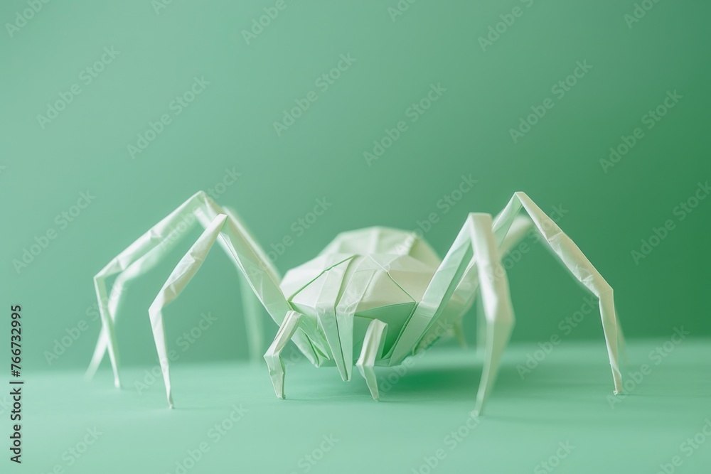Fototapeta premium origami Spider on pastel green background