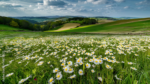 Spring-Summer Blossom: Daisy Meadow Panorama