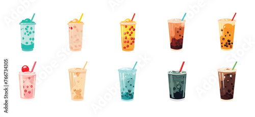 Boba milk tea vector illustration design template elements, bubble milk tea image, collection of bubble tea drink picture