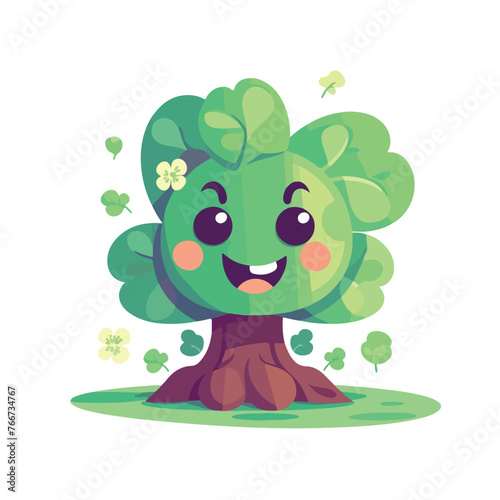Fototapeta Naklejka Na Ścianę i Meble -  Cute irish shamrock clover smiling character isolat