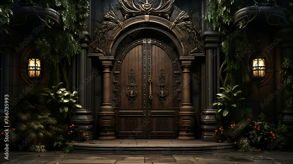Enchanting Floral Tapestry Framing an Opulent Wooden Portal: A Captivating Intersection of Nature's Beauty and Architectural Elegance Enchanting Floral Tapestry Framing an Opulent Wooden Portal: A Captivating Intersection of Nature's Beauty and Architectural Elegance