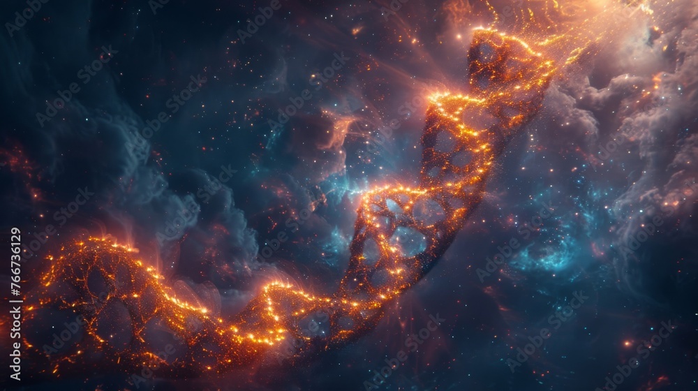 A double helix of light representing the intertwined forces of destiny and space travel. Like the structure of DNA these concepts shape who we are and where we are headed A double helix of light representing the intertwined forces of destiny and space travel. Like the structure of DNA these concepts shape who we are and where we are headed