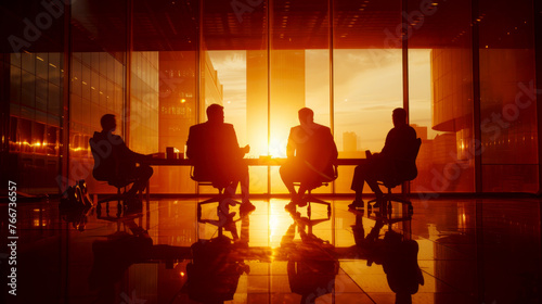 A group of men are sitting at a table in a conference room.