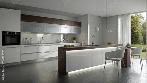 Modern kitchen interior in white color