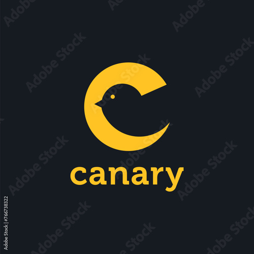Abstract creative letter C logo of Canary with negative space style on dark background