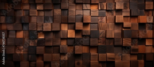 An image showing a close-up of a wooden wall featuring multiple square sections of wood