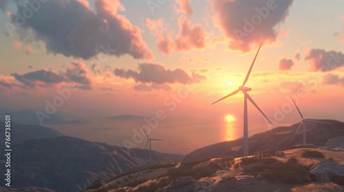 wind turbines at sunset © Hachem