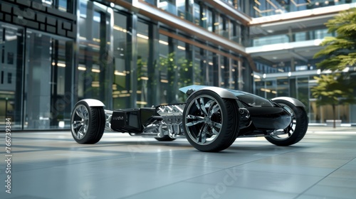 A 3D rendering of a next - generation electric vehicle with UHD visualization of its energy - efficient design,