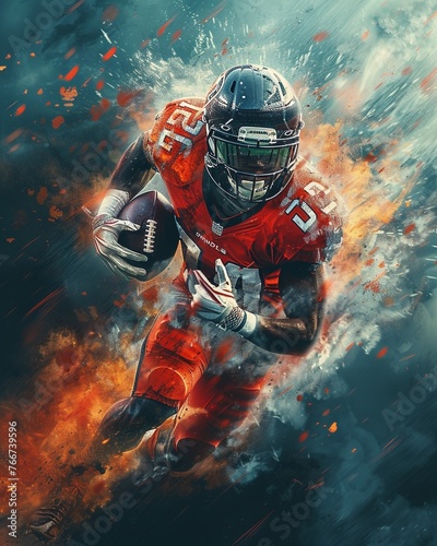 American football player in dynamic action, sports illustration, full intensity 3DCG,high resulution © Dadee